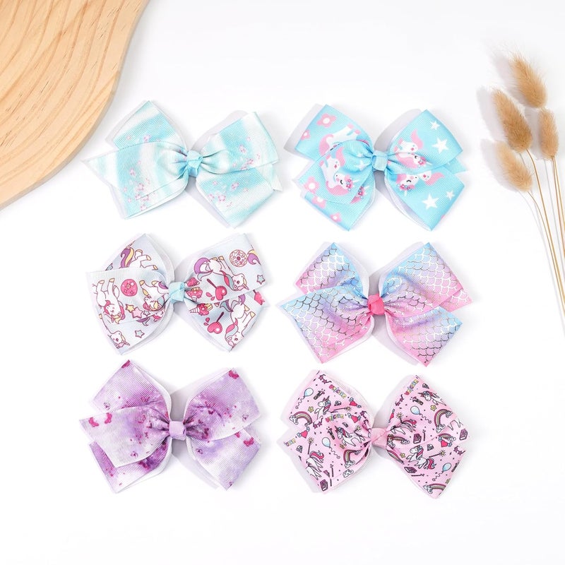 CellElection 24PCS 4.5Inch Bows for Girls Boutique Grosgrain Ribbon Rainbow Hair Bow Alligator Hair Clips Pigtail Bows Unicorn Hair Clips for Baby Girls Toddler Kids Children Teens in Pairs - Image 3